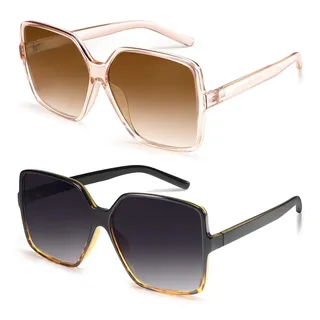 Dollger übergroße Quadratische Retro Sonnenbrille Damen Herren Große Mode Brille Schattierungen für Männer Frauen UV-Schutz,Braun+Grau