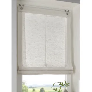 Kutti Raffrollo mit Ösen Brondy Taupe Natur halbtransparent Leinenoptik Raffgardine mit Hakenaufhängung ohne Bohren Breite 45 cm x Höhe 140 cm