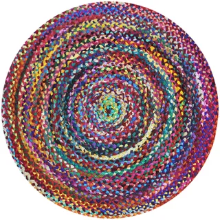 CASAVANI Collection Circle Area Rug – mehrfarbig, geflochtene Chindi-Baumwolle, geometrischer Kelim-Teppich, für drinnen und draußen, Flachgewebe, stark frequentierte Bereiche im Schlafzimmer,