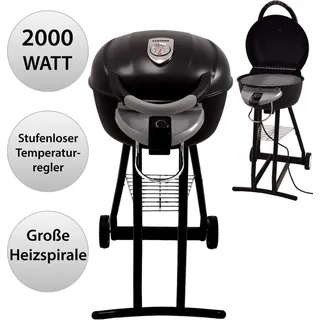 Syntrox Germany Elektrogrill Kugelgrill 2000W mit Deckel 43,5cm schwarz - Schwarz
