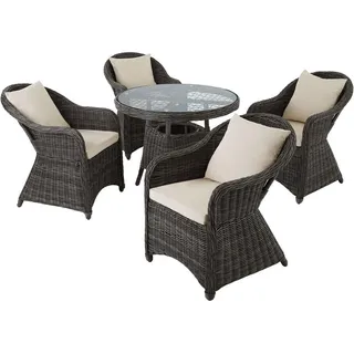 tectake Rattan Sitzgruppe Zürich,Stühle vormontiert,grau , Grau , Kunststoff , Rechteckig , Gartenmöbel, Gartengarnituren, Gartenmöbel-Sets