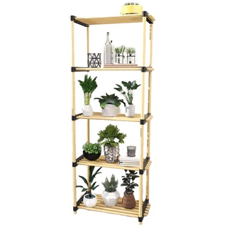 BAKAJI Modulares schmales Regal mit Regalen aus Naturholz, 5 Ablagen, Badezimmermöbel, Eingangshalle, Größe 28 x 49 x 127 cm