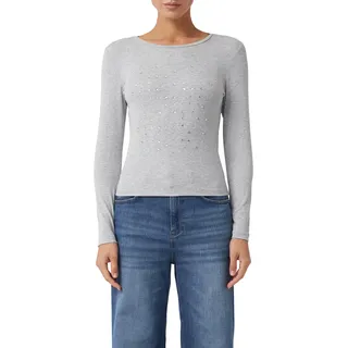 Longsleeve, Damen, Gr. 44, grau melange, Single Jersey, Obermaterial: 95% Viskose, 5% Elasthan, COMMA CASUAL IDENTITY, meliert, normal hüftbedeckend, Rundhals, Shirts Longsleeve, mit Glitzersteinen und aus Viskose