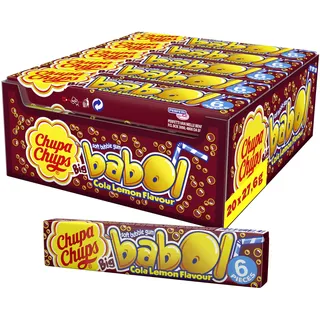 Chupa Chups Big Babol Cola Lemon, Theken-Display enthält 20 Stangen Kaugummis mit Cola-Lemon-Geschmack, für große Kaugummi-Blasen, geeignet für Geburtstag, 20 x 28g
