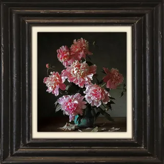 queence Leinwandbild »Blumen«, Kunst-Blumen-Blumenbilder-Vasen & Töpfe-Stillleben, Premium-Leinwandstoff, Handarbeit aus Deutschland, 40x40cm, rosa