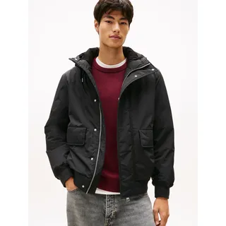 Bomberjacke TOMMY JEANS "CITY READY BOMBER", Herren, Gr. S, schwarz, Web, Obermaterial: 100% Polyamid, unifarben, regular fit normal, Rundhals, eingesetzt gerader Abschluss, Jacken Bomberjacke, Fliegerjacke, Freizeitjacke Regular fit mit Rundhalsausschnitt