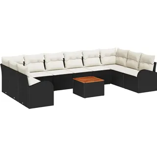 vidaXL Gartensofa-set 11 pcs Schwarz und Creme Poly-Rattan - Schwarz