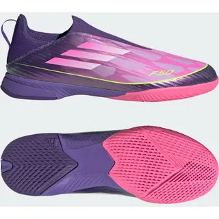 adidas F50 League Laceless Lamine Hallenfußballschuhe - Purple / Ftwr White / Lucid Lemon - 28