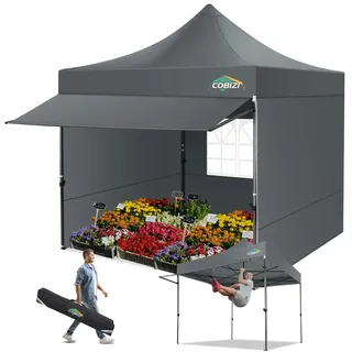 COBIZI pavillon 3x3 wasserdicht stabil Winterfest faltpavillon 3x3 partyzelt Hardtop pavillon klappbar 3x3m mit seitenwnden pop up Pavillion UV-Schutz, Grau