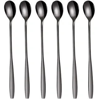 GRÄWE Eis- und Latte Macchiato Löffel aus Edelstahl, langer Löffel, ideal für Kaffee, Desserts und Eistee, spülmaschinenfest, schwarz