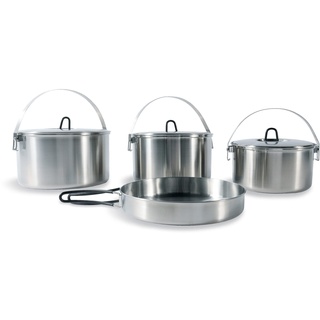 Tatonka Family Cook Set L (4-teilig) - Camping-Kochgeschirr aus Edelstahl - Bestehend aus einer Pfanne und 3 Töpfen mit Deckel