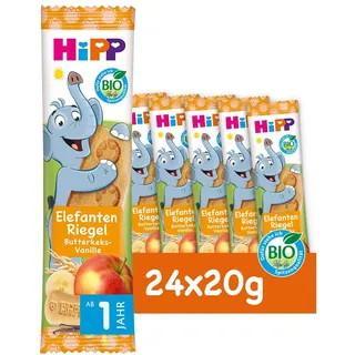 HiPP Bio Elefant Müesli Riegel Butterkeks in Apfel-Vanille (24 x 20g), ab 1 Jahr, Süße nur aus Früchten, ideal für unterwegs & zwischendurch