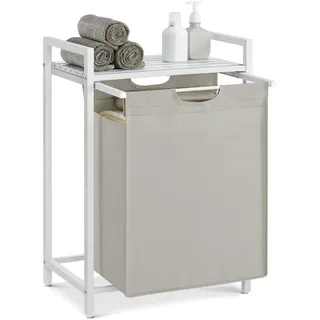 VASAGLE Wäschekorb, Wäschesammler mit Ablage, Wäschebox, Wäschesack aus Oxford-Gewebe abnehmbar, Metallrahmen, 65 L, 50 x 33 x 72 cm, cremeweiß-mattweiß BLH101W01