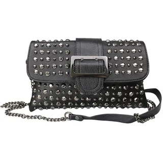 Rullar Frauen Damen Punk-Niet Geldbörse Handtasche Clutches Umhängetasche Schultertasche Multifunktional PU Leder Henkeltasche Shopper Schwarz