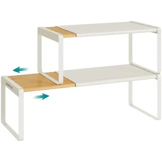 SONGMICS HOME Gewürzregal, 2er Set, ausziehbar, Küchen-Organizer, Küchenregal, Schrank-Organizer, Gewürzhalter, Küche, kleines Regal, stapelbar, Tisch-Organizer, naturbeige-cremeweiß KCS051N01