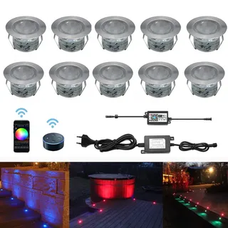 LED Bodeneinbaustrahler RGB 10er Set, Ø45mm WiFi Terrasse Einbauleuchten Kompatibel mit Amazon Alexa, Google Home, IP67 Wasserdicht App Steuerbar LED Außen Boden Licht für Küche Garten Treppen Balkon