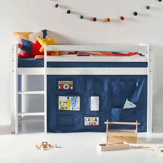 Hochbett HOPPEKIDS "ECO Dream, Kinderbett, Spielbett, Halbhohes Bett aus Massivholz", blau (weiß, creator blau), B:81cm H:105cm L:168cm, Kinderbett: 100% Massivholz: Nordische Kiefer, Vorhang: 100% Baumwolle, Matratzenbezug: 77% Polyester, 23% Bambusfasern, Matratze: Waterlily Matratzenkern, Hochbetten, Hochbett, inkl. Vorhang-Set Creator, Bettgröße & Matratze wählbar