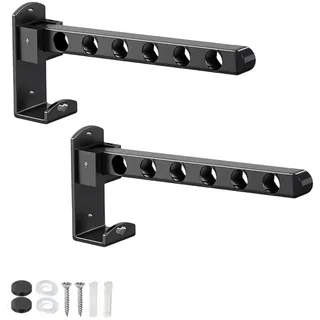 MINZHI 2 Stück Kleiderhaken Klappbar,6 Löcher, Schwarz,Wand Kleiderständer,Kleiderstange Wandmontage,Klapphaken,mit Befestigungsschrauben, Geeignet Für Badezimmer, Schlafsäle Und Balkone (Schwarz)