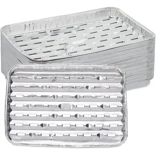 Relaxdays Grillschale Alu, 40er Set, 34 x 22 cm, Aluschalen für Grill, Alugrillschalen mit Löchern, bis 260 °C, Silber