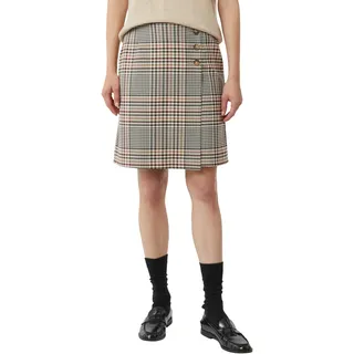 Wickelrock COMMA, Damen, Gr. 34, mid braun check, Web, Obermaterial: 63% Polyester, 34% Viskose, 3% Elasthan, kariert, regular fit kurz, Röcke Wickelrock, mit Karo-Muster