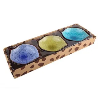 lachineuse – 3 Blatt-Vorspeisenschalen – Keramik – 14 x 11 x 4 cm – Traditionelles japanisches Design – Geschirrset für Tapas-Saucen – Originelle kleine Vorspeisenschalen – Geschenkidee für die Küche