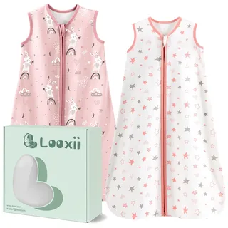 Looxii 2er Pack Baby Schlafsack Sommer 100% Baumwolle Sommerschlafsack 0.5 Tog Babyschlafsack 84 cm für Jungen Mädchen Neugeborene 12-18 Monate