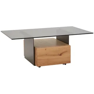 Voglauer Couchtisch , Anthrazit, Grau, Eichefarben , Holz, Metall, Glas , Wildeiche , furniert, mehrschichtige Massivholzplatte (Tischlerplatte) , 1 Schubladen , rechteckig , 115x43x70 cm , Goldenes M, Made in Austria , Holzmöbel, Holztische, Wohnzimmertische Holz, Couchtische Holz