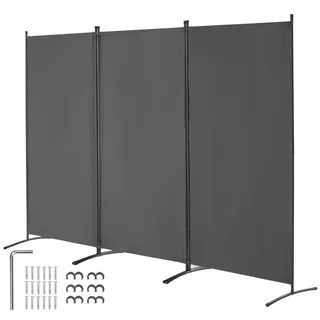 Vevor Multifunktionaler Paravent mit 3 Paneelen, freistehende Trennwand, 260 x 184 cm, Raumteiler für den Innenbereich, Sichtschutz für Privatsphäre, Büro, Schlafzimmer, Wohnzimmer, Grau