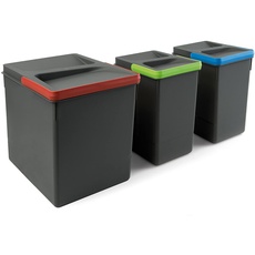 Bild von - Recycle Behälter für Küchenschublade, Höhe 266, 1x15L + 2x7L, Anthrazitgrauer Kunststoff, Kunststoff
