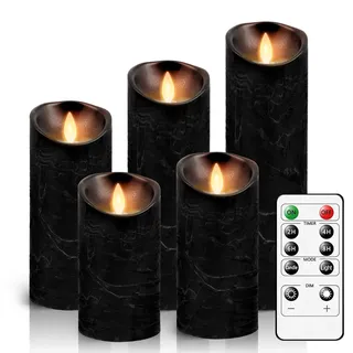 AiiBowy Led Kerzen [5er Set ] Flammenlose Kerze Batteriekerzen, Timer Funktion mit Fernbedienung, Flackernde Tanzende Flamme, LED Stumpenkerzen Home Deko, Weihnachten, Geburtstag, Party (Schwarz)