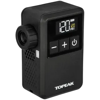 Topeak E Booster Digital Mini Elektrische Fahrradpumpe Schwarz, kompakte Akku Luftpumpe mit Digitalanzeige für Rennrad MTB Gravelbike und E Bike