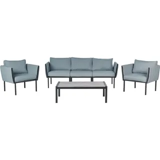BELIANI Lounge Set Schwarz Stahl 4-Teilig 5-Sitzer mit Kissen Dunkelgrau Modern Terrasse Outdoor Garten Set 3-Sitzer Sofa 2 Sessel u. Couchtisch - Grau
