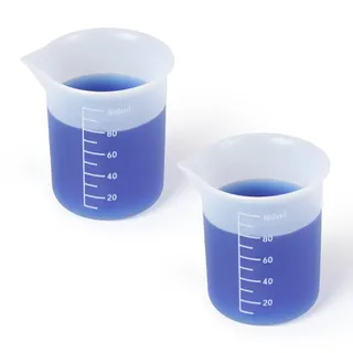2 Stück Silikon Messbecher, 100ml Waschmittel Becher Dosierer, Waschmittelspender, Harz Gießen Set, Kleiner Wiederverwendbare Antihaft Messbecher Mit Präzisionsskala für Harzformen Schmuckherstellung