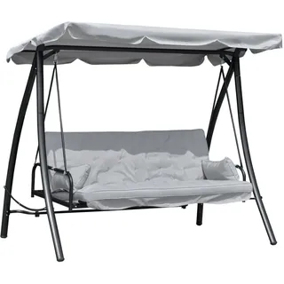 Outsunny Gartenschaukel Schaukelbank mit Liege-Funktion, 3 Sitzer, Metall+Kunststoff, Grau , Metall, Kunststoff , 240x170x209 cm , Gartenmöbel, Gartenschaukeln, Hollywoodschaukeln