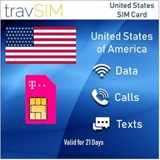 travSIM T-Mobile Prepaid USA SIM-Karte - 50GB Mobiles Internet, Unbegrenzt Gespräche &Texts für Die US - Hotspot Erlaubt - 4G LTE für 21 Tage