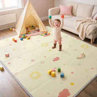 Mallify Krabbelmatte 180x200x1,5cm für Baby, Faltbar & Schadstofffrei, Beidseitig Verwendbare Spielmatte mit Kantenschutz, Kinderzimmer Spielteppich Play Mat, Tragbar & Wasserdicht für Innen & Outdoor