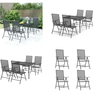 vidaXL 5 tlg. Garten Essgruppe Anthrazit Stahl - Garten-Essgruppe - Garten-Sitzgruppe - Outdoor Möbel Set - Gartenmöbel-Set - Grau