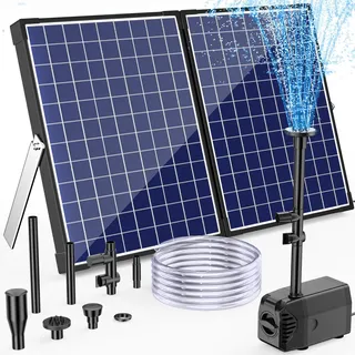 Biling Teichpumpe Solar 35W Solar Springbrunnen für außen 1600L/H Förderleistung, Solarpumpe mit 2M Bachlaufschlauch Filter 5M Leitungslänge 4M Förderhöhe Bachlaufpumpe Solar für Teich Garten Pool