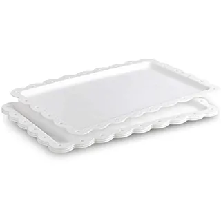 Tablett Klein Serviertablett Rechteckig Weiss - Servierplatte Plastik mit Rand - Essen Tabletts Flach - Tablett Küche Kunststoff - Serviertabletts Set für Buffet | Kuchen | Snack | Obst - 36,6 x 23 cm