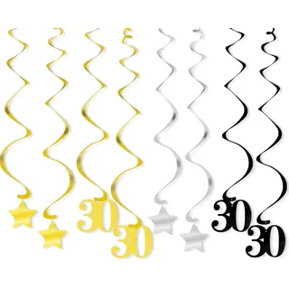 Andiker 8 Stück Geburtstag Deko-Spiralen, Hängedeko Deckenhänger Spiral Girlanden (Schwarz und Gold 30)