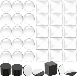 UYUYong 60 Stück Fotomagnete Selbst Gestalten Glas Magnete Selbstklebend Kühlschrankmagnet Foto Transparent Rund Quadrat Glasnuggets Klar Quadrat Runde Scheibe Magnete für DIY Kühlschrank Wand