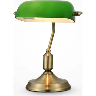Maytoni Kiwi Bankerleuchte, grüne Tischlampe E27 Jugendstil Messing Glas - Grün