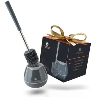 Exitoso Toilettenbürste aus Silikon - WC Bürste mit Behälter und extra Langer Griff -Premium Klobürste mit Flexible Bürsten - Halter für eine saubere Toilette -Badezimmer Set -Camping Klobürste