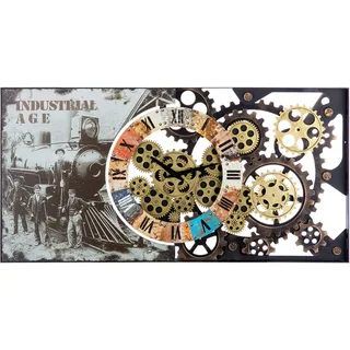 Gilde Wanduhr, rechteckig, "Industrial", Zahnradmotiv, Metall, goldfarben, schwarz, VE 1, L. 5 cm, B. 80 cm, H. 40 cm  50290 - Bunt
