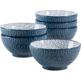 MÄSER 931577 Serie Telde, Müslischalen Set in Gastronomiequalität, 6 Schalen mit hübscher Relief-Oberfläche und einglasiertem Dekor, Durable Porzellan, Blau, 600 ml