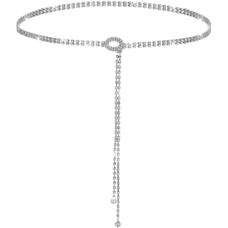 TIESOME Glitzer Gürtel für Damen, Strass Taillengürtel Silber Kristall Kettengürtel Verstellbarer Taillenkettengürtel Mode Bundgürtel Glitzergürtel Für Abendkleid Jeans Kleid