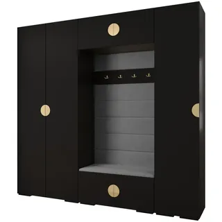 Abiks Möbel Garderoben-Set 236,7/250/47 , Schwarz, Grau, Goldfarben , Metall , Nachbildung , 13 Fächer , 250x236.7x47 cm , Garderobe, Garderoben-Sets & Garderoben-Serien, Garderoben-Sets