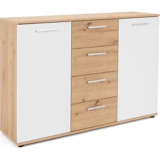 Kommode Jakob 120cm 2 Türen und 4 Schubladen - Artisan Eiche/Weiß - Weiß