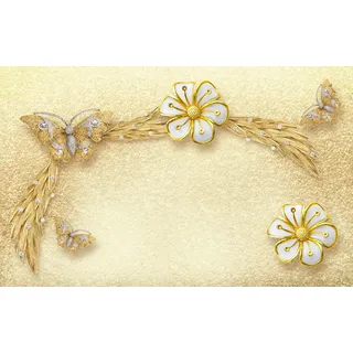 Fototapete PAPERMOON "Muster Blumen gold weiß", bunt, B:2,5m L:1,86m, Vlies, Tapeten, Fototapete