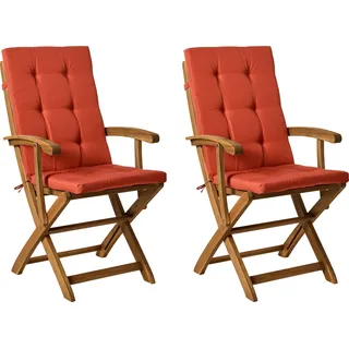 BELIANI Gartenstuhl 2er Set Hellbraun Akazienholz Klappbar mit Auflagen Rot Hohe Armlehnen Modern Garten Balkon Klappstuhl Niedriglehner Stuhl - Braun, Rot
